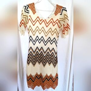 Women's Fresh of LA Crocheted Chevron Design Dress, Boho, Midi, Stretchy,‎ Sz S